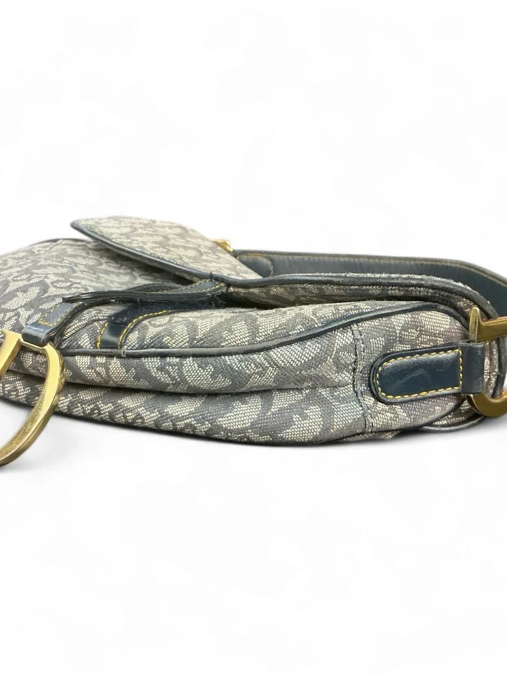 Dior Beige & Gray Monogram Saddle Shoulder Bag with Gold Hardware - Picture 6 of 8